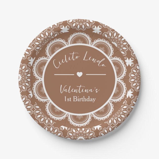 Plato De Papel Cielito Lindo 1st Birthday Brown (Anverso)