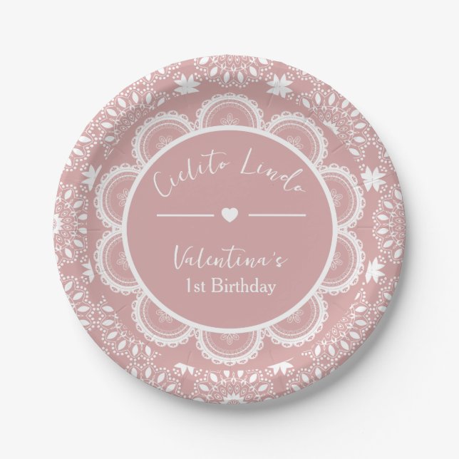 Plato De Papel Cielito Lindo 1st Birthday Pink (Anverso)