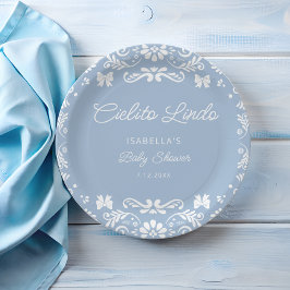 Plato De Papel Cielito Lindo Baby Shower azul mexicano