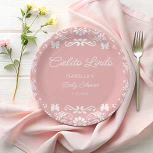 Plato De Papel Cielito Lindo Baby Shower rosa mexicano