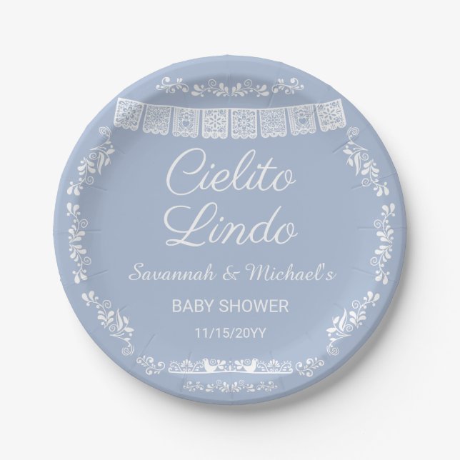 Plato De Papel Cielito Lindo Blue Papel Picado Baby Shower (Anverso)