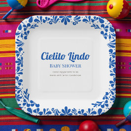 Plato De Papel Cielito Lindo Blue Talavera Floral Baby Shower