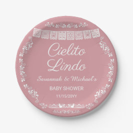 Plato De Papel Cielito Lindo Blush Pink Papel Picado Baby Shower