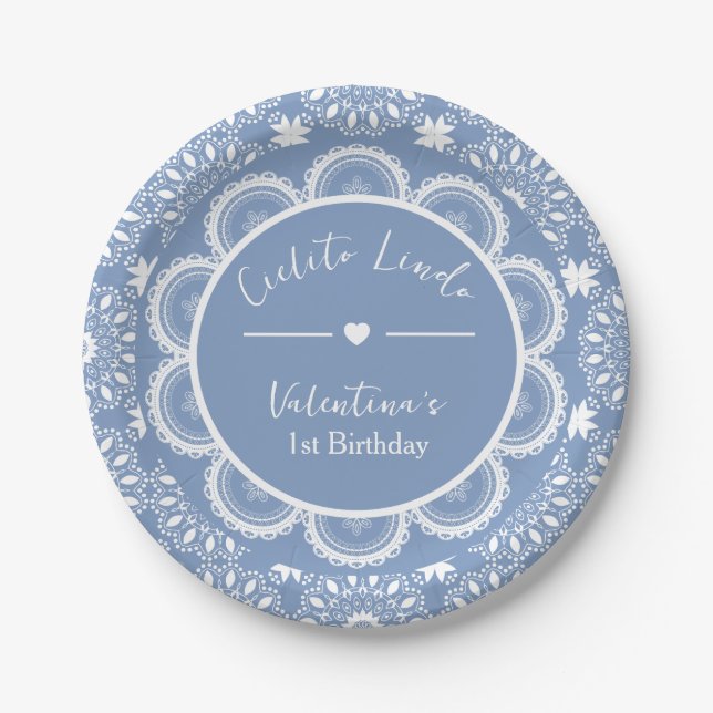 Plato De Papel Cielito Lindo Cumpleaños Azul  (Anverso)