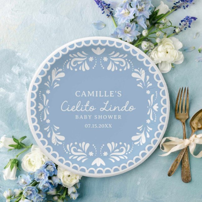 Plato De Papel Cielito Lindo Fiesta Baby Shower (Cielito Lindo Blue Baby Shower Paper Plates)