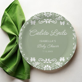 Plato De Papel Cielito Lindo México Sage Green Baby Shower