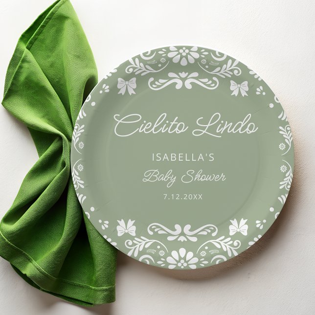 Plato De Papel Cielito Lindo México Sage Green Baby Shower (Subido por el creador)