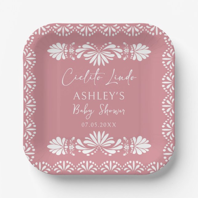 Plato De Papel Cielito lindo Pink Mexican Baby Shower (Anverso)