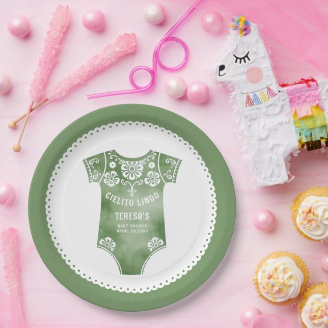 Plato De Papel Cielito Lindo sage traje de cuerpo verde para bebé (Fiesta)