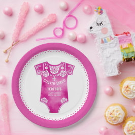 Plato De Papel Cielito Lindo traje de cuerpo rosa chica de bebé