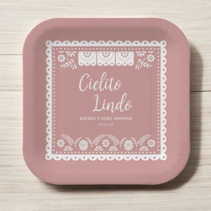 Plato De Papel Cielito rosa Lindo Talavera Baby Shower mexicano