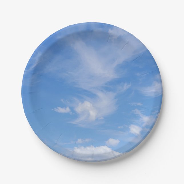 Plato De Papel Cielo Azul Con Nubes Vestidas (Anverso)
