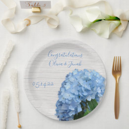 Plato De Papel Cielo Azul Floral Madera Boda Personalizada