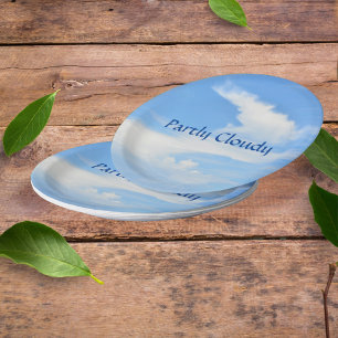 Plato De Papel Cielo azul y Personalizable de nube blanca