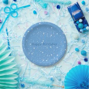 Plato De Papel Cielo Blanco Azul de Cumpleaños de Estrellas