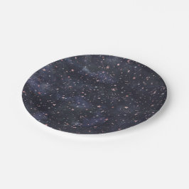 Plato De Papel Cielo Celeste Nocturno Estrellado Azul y Rosa Baby