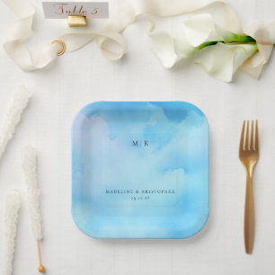 Plato De Papel Cielo de Acuarela Azul Sereno