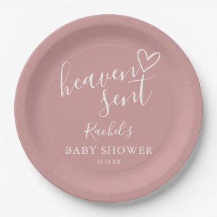 Plato De Papel Cielo Enviado Rosa Polvo Rosa Niña Baby Shower