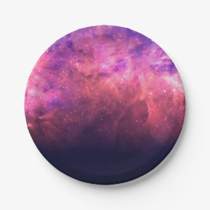 Plato De Papel Cielo Estrellado Cósmico Galaxia Fuego Resplandor 