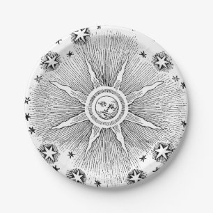 Plato De Papel Cielo Nocturno Antiguo Estrellas Sol Zodiaco Medie
