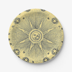 Plato De Papel Cielo Nocturno Antiguo Estrellas Sol Zodiaco Medie