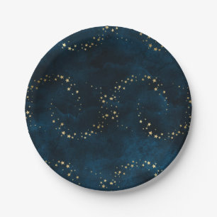 Plato De Papel Cielo Nocturno Estrellado Azul Oscuro Estrellas Do