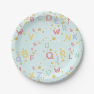 Plato De Papel Cielo Pastel de ABCs y Corazones