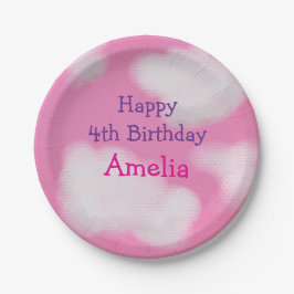 Plato De Papel Cielo rosa y nubes onduladas Cumpleaños