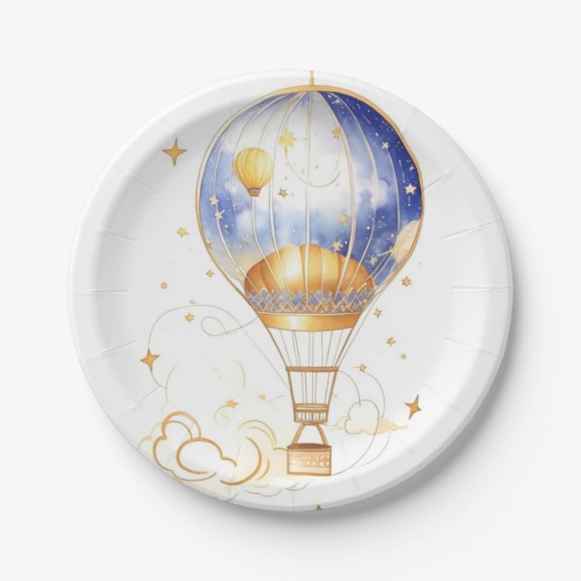 Plato De Papel Cielos encantadores: Globo Celestial de Baby Showe (Anverso)