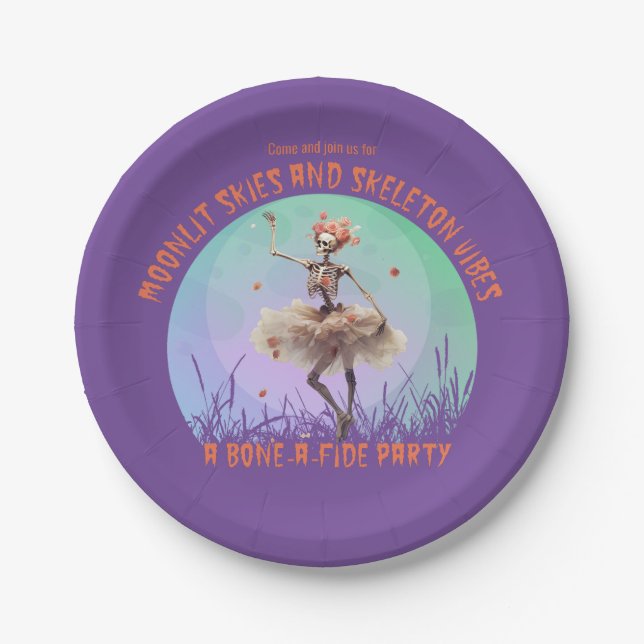 Plato De Papel Cielos luna iluminados de Halloween y vibraciones  (Anverso)