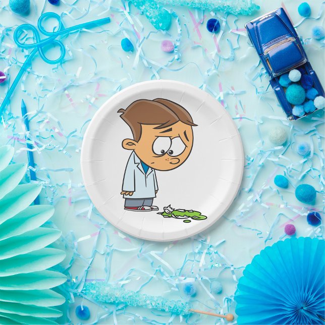 Plato De Papel Científico Niño Triste con Experimento Fallido (Subido por el creador)