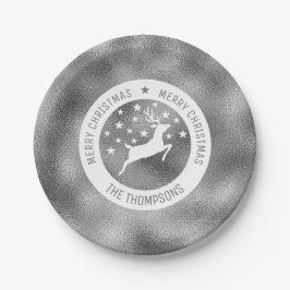 Plato De Papel Ciervo Blanco - Aspecto de Lámina de Plata Falsa (