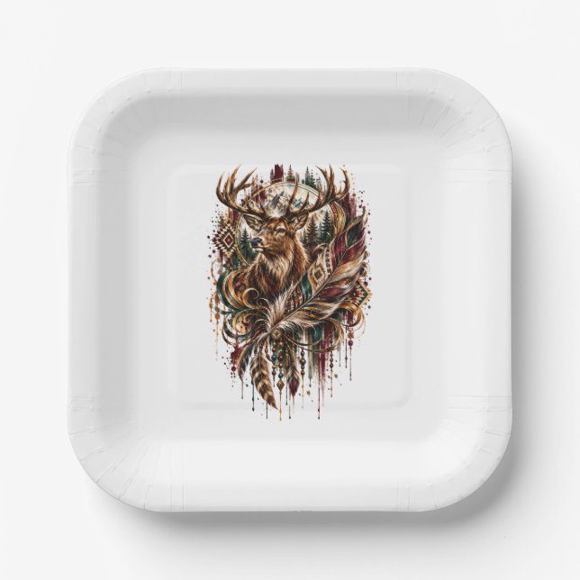 Plato De Papel Ciervo Boho, Soñando con Ciervos (Anverso)