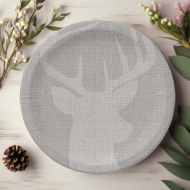 Plato De Papel Ciervo Buck de Arpillera Gris Rústico (Subido por el creador)