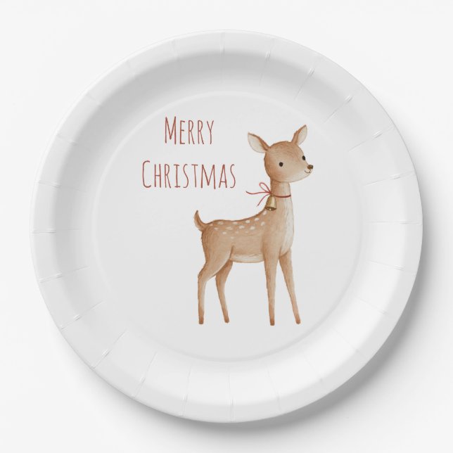 Plato De Papel Ciervo de Navidad (Anverso)