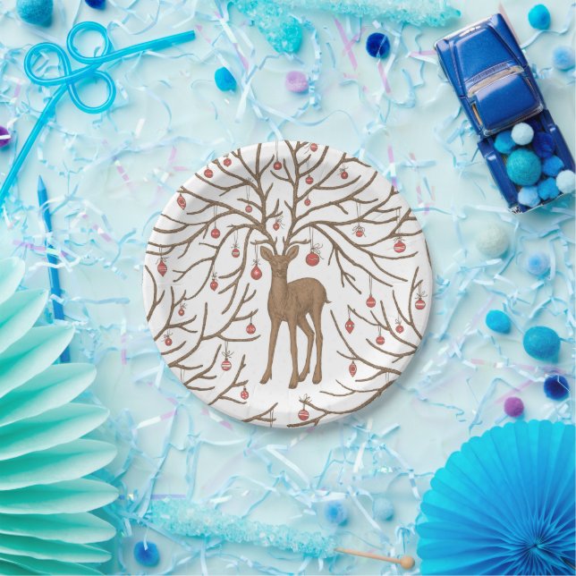 Plato De Papel Ciervo de Navidad sobre blanco (Fiesta)
