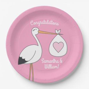 Plato De Papel Cigüeña Baby Shower Blue Boy