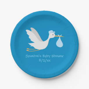 Plato De Papel Cigüeña caprichosa Baby Shower del muchacho