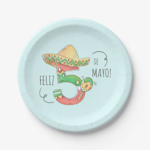 Plato De Papel Cinco de Mayo #5 en Sombrero, Maracas