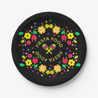 Plato De Papel Cinco de Mayo Arte Popular Floral y Maracas