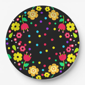 Plato De Papel Cinco de Mayo Arte Popular Floral y Maracas