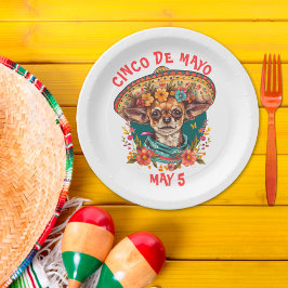 Plato De Papel Cinco de Mayo Chihuahua con Sombrero y Serape