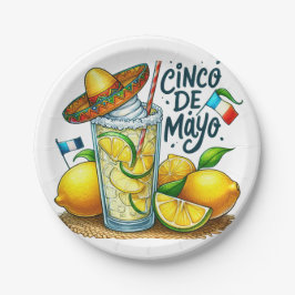 Plato De Papel Cinco de Mayo Gorra mexicana, lemones, limas