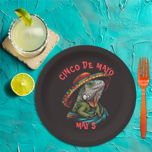 Plato De Papel Cinco de Mayo Iguana con Sombrero y Serape (Subido por el creador)