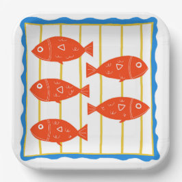 Plato De Papel Cinco diseños náuticos de peces divertidos