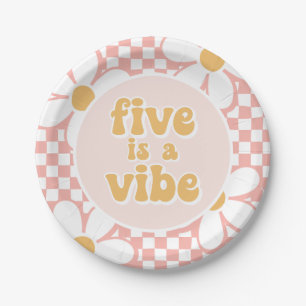 Plato De Papel Cinco es un ambiente Pink Daisy Checker