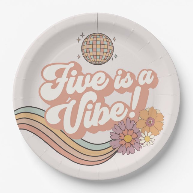 Plato De Papel Cinco es una fiesta de cumpleaños de Vibe de 5 año (Anverso)