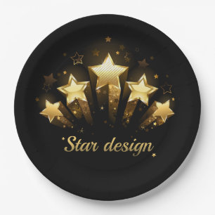 Plato De Papel Cinco estrellas de oro sobre negro