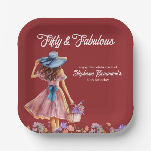 Plato De Papel Cincuenta y fabuloso cumpleaños 50 de una mujer el (Anverso)