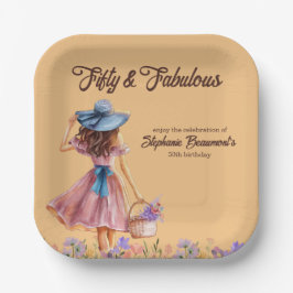 Plato De Papel Cincuenta y fabuloso cumpleaños 50 de una mujer el